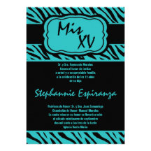 5x7 Teal Zebra Print Quinceanera 15 Invitation