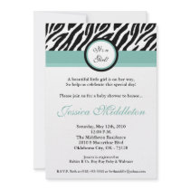 5x7 Tiffany Blu Zebra Print Baby Shower Invitation