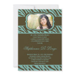 5x7 Tiffany Blu Zebra Print Quinceanera Invitation