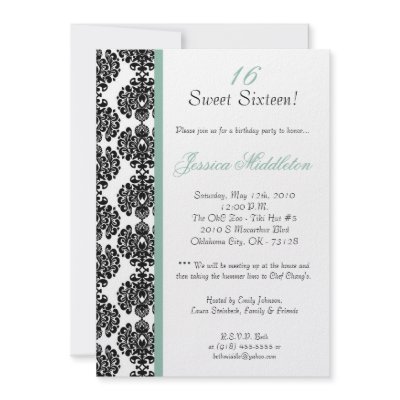 5x7 Tiffany Blue Damask Birthday Party Invitation by thepapergenius
