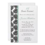 5x7 Tiffany Blue Damask Birthday Party Invitation