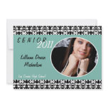 5x7 Tiffany Blue Damask Photo Senior Announcement