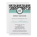 5x7 Tiffany Blue Zebra 16th Birthday Invitation