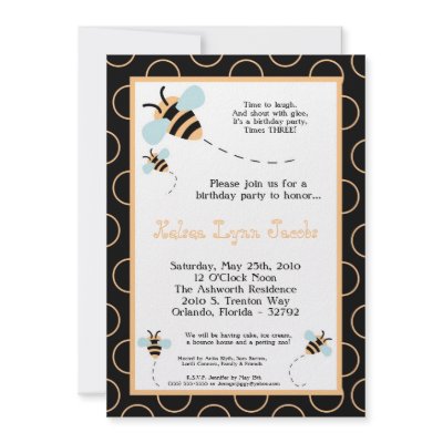 5x7 TRIPLET Bumbl Honey Bee Birthday Invitation by AnnLeeDesigns