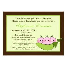 5x7 TRIPLET SweetPea in Pod Baby Shower Invitation