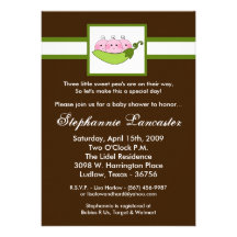 5x7 TRIPLET SweetPea in Pod Baby Shower Invitation