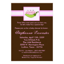 5x7 TRIPLET SweetPea in Pod Baby Shower Invitation