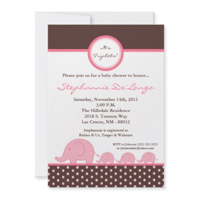 5x7 TRIPLETS Mod Elephant Baby Shower Invitation by monkeyfrog