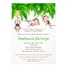 5x7 TRIPLETS Monkey Jungle Baby Shower Invitation