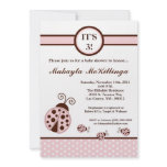 5x7 TRIPLETS Pink Lady Bug Baby Shower Invitation