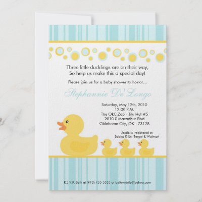 Baby Shower Invite Examples on Adorable Triplet Triplets Yellow Rubber Ducky Baby Shower Invitations