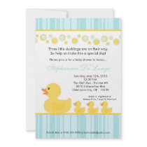 5x7 TRIPLETS Rubber Duck Baby Shower Invitation