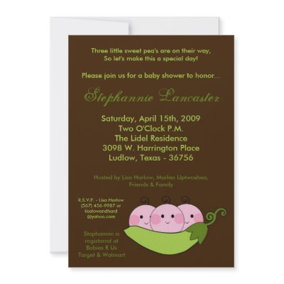5x7 TRIPLETS Sweet Pea Pod Baby Shower Invitation by thepapergenius
