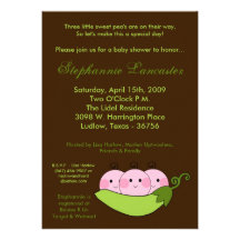 5x7 TRIPLETS Sweet Pea Pod Baby Shower Invitation