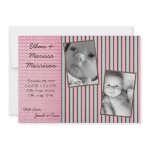 5x7 TWIN Blue Pink Stripe Photo Birth Announcement
