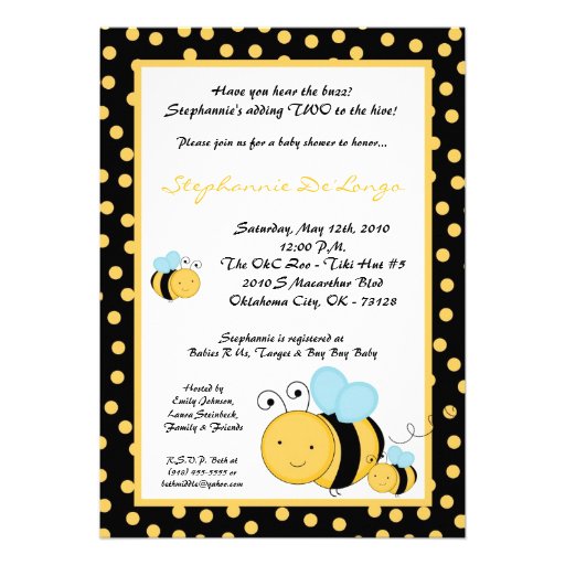 5x7 TWIN Honey Bumble Bee Baby Shower Invitation (front side)