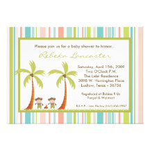 5x7 Twin Luau Hawaii Monkey Baby Shower Invitation
