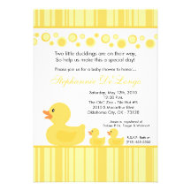 5x7 TWIN Yellow Rubber Duck Baby Shower Invitation