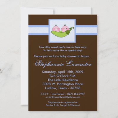   Baby Shower Invitations on 5x7 Twins Sweet Pea In Pod Baby Shower Invitation  10 Pack