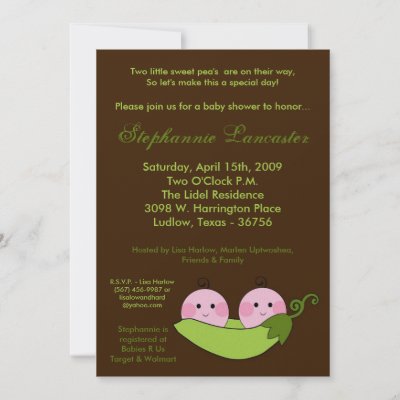   Baby Shower Invitations on 5x7 Twins Sweet Pea In Pod Baby Shower Invitation By Thepapergenius