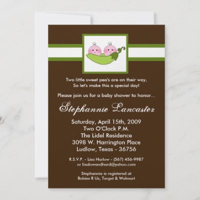 Sweet  Baby Invitations on 5x7 Twins Sweet Pea In Pod Baby Shower Invitation From Zazzle Com