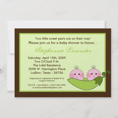   Baby Shower Invitations on 5x7 Twins Sweet Pea In Pod Baby Shower Invitation By Thepapergenius