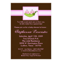 5x7 TWINS Sweet Pea in Pod Baby Shower Invitation