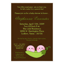 5x7 TWINS Sweet Pea in Pod Baby Shower Invitation