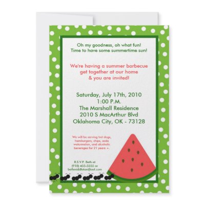 5x7 Watermelon Summer Picnic Barbecue Invitation by thepapergenius