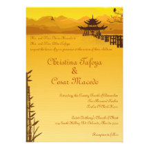 5x7 Wedding Invitation Warm Sunset Oriental Bamboo
