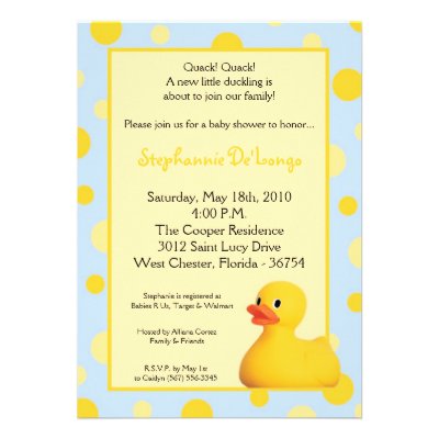 5x7 Yellow Blu Rubber Ducky Baby Shower Invitation