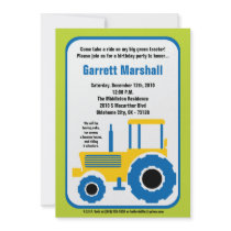 5x7 Yellow Blue Farm Tractor Birthday Invitation