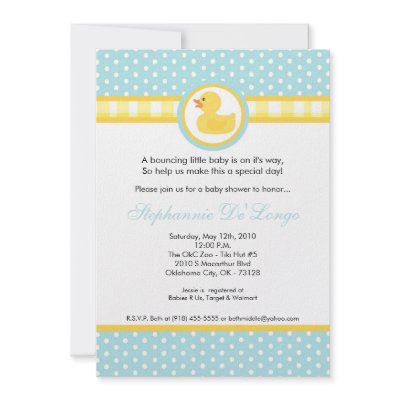 5x7 Yellow Rubber Ducky Baby Shower Invitation