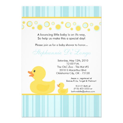 5x7 Yellow Rubber Ducky Baby Shower Invitation