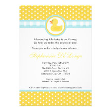 5x7 Yellow Rubber Ducky Baby Shower Invitation