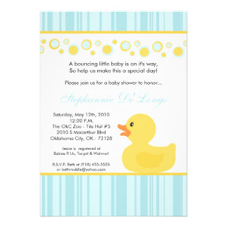 5x7 Yellow Rubber Ducky Baby Shower Invitation