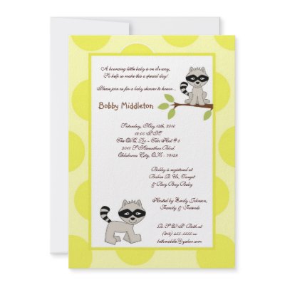 5x7 Yellow Woodland Racoon  Baby Shower Invitation by thepapergenius
