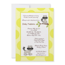 5x7 Yellow Woodland Racoon  Baby Shower Invitation