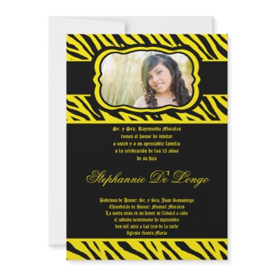 5x7 Yellow Zebra Print Quinceanera Invitation by AnnLeeDesigns