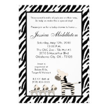 5x7 Zebra Momma TRIPLET Baby Shower Invitation