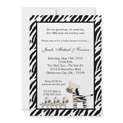 5x7 Zebra TRIPLETS Baby Birthday Party Invitation by thepapergenius