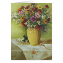 6021 Zinnias in Yellow Vase Birthday Card