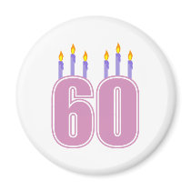 60 Birthday Candles (Pink / Purple) Fridge Magnet