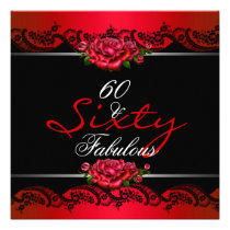 60 & Fabulous 60th Birthday Party Red Roses invitations