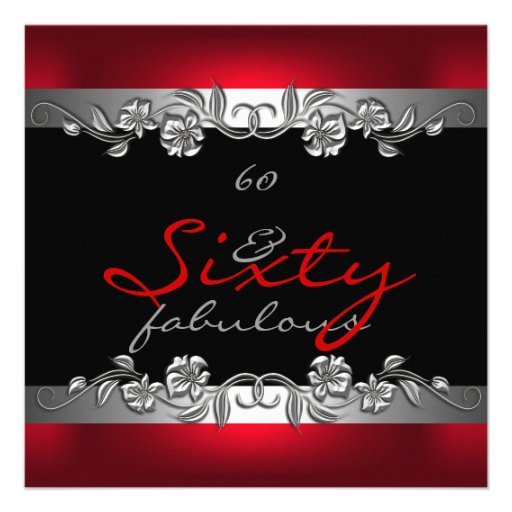 60 & Fabulous 60th Birthday Party Silver Red Personalized Invitation