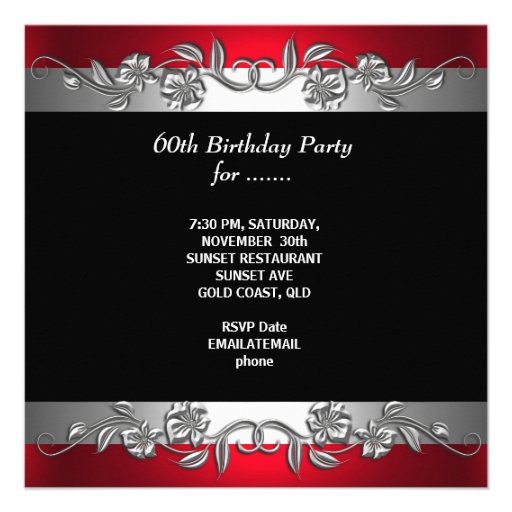 60 & Fabulous 60th Birthday Party Silver Red Personalized Invitation