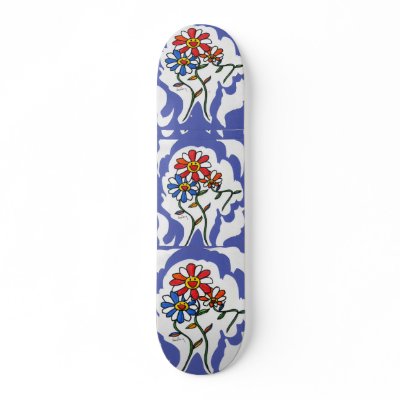 60s Peter Max style happy flowers Skateboards by marcoart