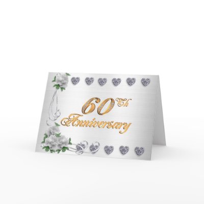 60th anniversary party invitation  white satin greeting cards by Irisangel