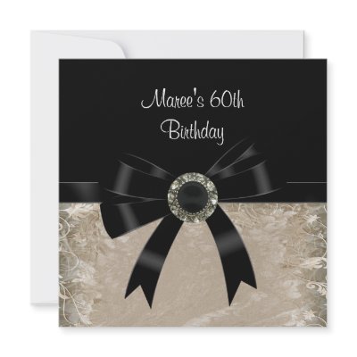 60th Antique Paper Black Diamond Jewel Bow Personalized Invitations by AllStores