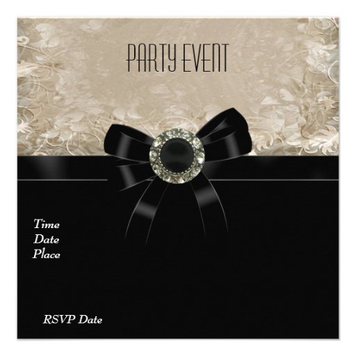 60th Antique Paper Black Diamond Jewel Bow Personalized Invitations